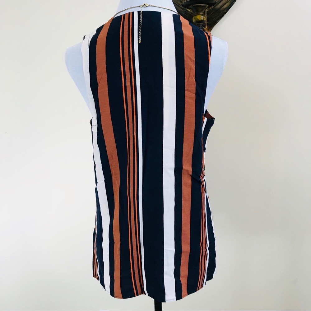 TopShop Draped Sleeveless Striped Navy/Camel Top - Picture 7 of 8